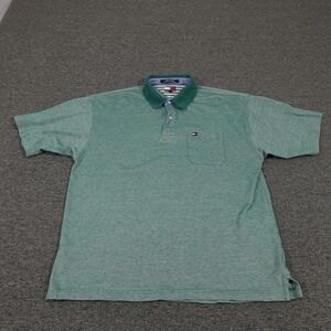Tommy Hilfiger Polo Shirt Mens Extra Large Green Cotton Chest Pocket Flag Logo